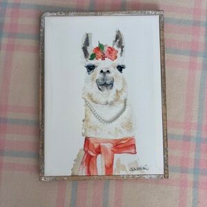 Thrift flip up cycled Llama wearing necklace art print